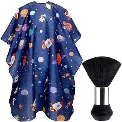 FEBSNOW Kids Hair Cutting Cape, Professional Barber Cape with Duster Brush | Cartoon Hairdresser Apron, Soft Polyester, Adjustable Closure, 55x39 In, Fits Children and Teens, Home Salon Barber Supplies
