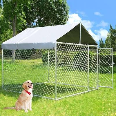 6.8x6.8ft Dog Kennel Outdoor, Heavy-Duty Outside Dog Kennel with Roof, Security Latch-Lock Door, Chain-Link Dog Enclosure Dog Run for Yard with Cover