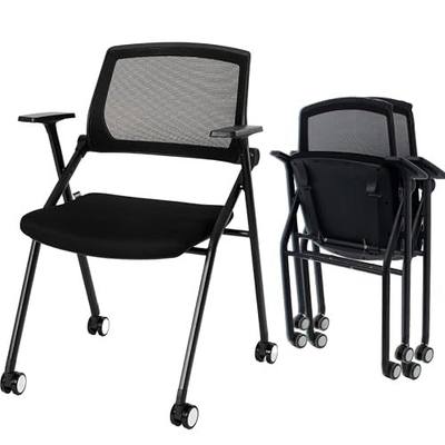 Folding Conference Room Chairs Set of 2 Black Guest Reception Chair for Office, Waiting Room, Meeting, Lobby, Church