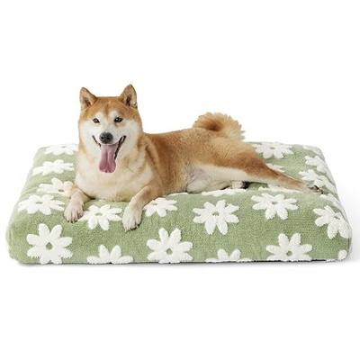 LE SURE Cute Aesthetic Dog Bed for Crate,Jacquard Thick Pet Pillow 35x22 | Shredded Chopped Foam,Modern Plush Crate Cushion Gift for Large Dog, Waterproof Washable Cover, Nonslip Bottom, Green