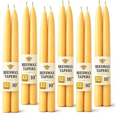 10inch Beeswax Taper Candles 12 Pack Natural Pure Beeswax Candlesticks Smokeless 9 Hour Long Burning Time Tapered Beeswax Candle Sticks Bees Wax Candle for Home Prayer