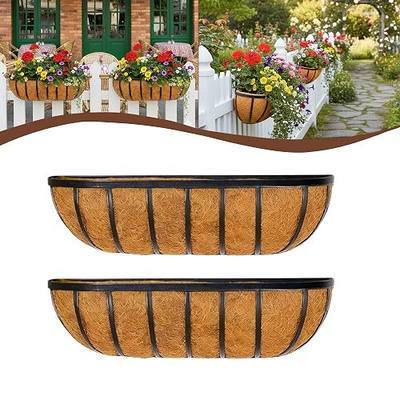 2 Pcs 24“ Railing Planter Window Box Deck Railing Planter Boxes with Coco Liner English Horse Trough Planters Metal Wall-Mounted Planters Basket for Outdoor Balcony Porch Fence Patio Rail