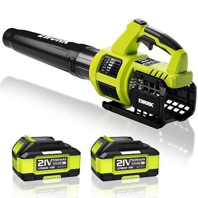 EWORK Cordless Leaf Blower 21V 550CFM with 2 x 3.0Ah Battery & Fast Charger | 150MPH Electric Leaf Blower, Lightweight Hand held Battery Powered Leaf Blowers for Lawn Care Yard Patio Cleaning - Green