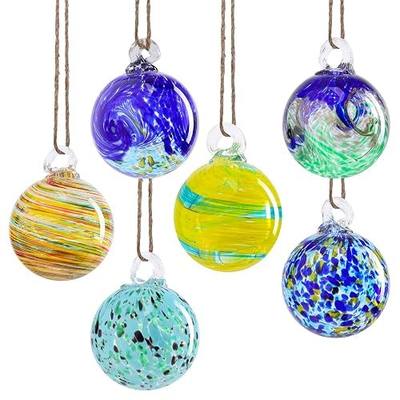 VCUTEKA Hanging Garden Gazing Ball, Glass Witch Ball for Outdoor Decor, 3" | 6pcs Hanging Gazing Balls, Hand-Blown Witch Ball Ornament Colorful Swirl Garden Globe for Outdoor Garden Lawn Yard Decorative