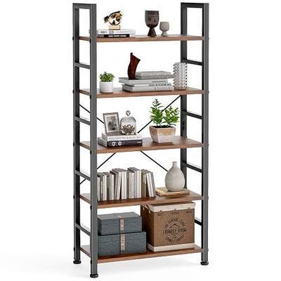 DUMOS 5 Tiers Bookshelf, Classical Modern Book Shelf, Tall Display Shelves in Living Room/Home/Office, Storage Organizer for CDs/Books/Movies, Rustic Brown | Tall Display Shelves in Living Room/Home/Office, Storage Organizer for CDs/Books/Movies, Rustic Brown