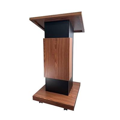 Wood Podium with Wheels,Wooden Lectern Stand,15MM Particle Board,Elegant Design with Storage,Mic Stand Space, Wooden Pulpit for Restaurants,Churches,Seminars and Schools