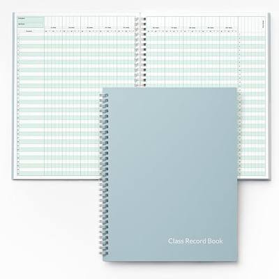 SUNEE Teacher Class Record Book for 9-10 weeks, 36 Names, 8.5x11 Inch, 104 Pages (52 Sheets), 100gsm Thick Paper, Larger Grade Recording up to 36 Students with Water-Resistant Plastic Cover, Blue