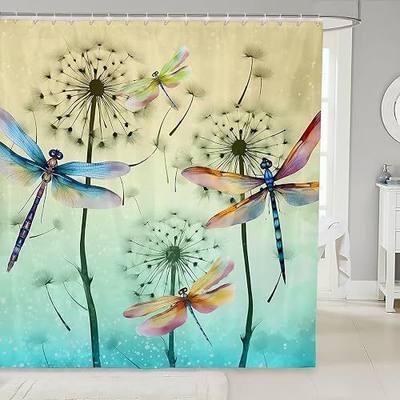 Feelyou Pretty Dragonfly Shower Curtain Boys Girls Dandelion Fabric Shower Curtain for Kids Women Men Soft Teal Bathroom Waterproof Accessories with 12 Hooks Nutrue Curtains Room Decor Bedclothes