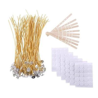 Beeswax Organic Candle Wicks,12" 100 PCS Hemp Wicks,Pre-Waxed by Natural Beeswax & Tabbed with 10 Wooden Candle Holders,Candle Sticks,Hemp Thick Wick for Butter Candle Candle Making Candle DIY
