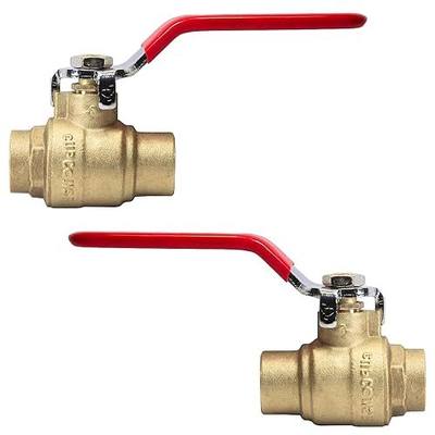 2PC HeSun 3/4" Sweat x 3/4" Sweat Ball Valve, Full Port Shut-off Valve | 600 WOG (Water, Oil and Gas), Brass, Red(VALVE047-2)