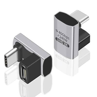 Duttek USB C 180 Degree Adapter 240W PD, 8K@60Hz, 40Gbps,180 Degree USB C Female to Male Adapter Connector for Thunderbolt 4, Thunderbolt 3, Switch, Laptop, Tablet, Phone and More 2 Pack