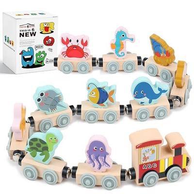 LovesTown 11PCS Magnetic Wooden Sea Animal Train Set, Ocean Animal Toys | Kids, Montessori Educational, Preschool Learning Activities, Toddler Birthday Gifts