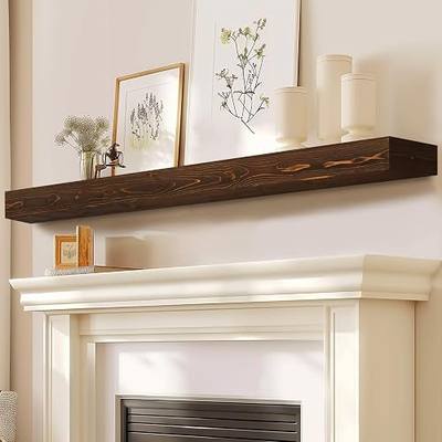Fireplace Mantel Handmade, 3'' Thick Wall Decor Long Floating Shelf, 72inch Rustic Wood Shelf with Invisible Brackets, Brown