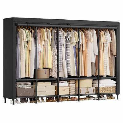 SONGMICS Wardrobe Closet, 83.5 Inch Large Capacity Portable Closet, Clothing Rack, 25 mm Dia,Thick Steel Tubes, Clothes Organizer with Fabric Cover, 5 Hanging Rails, 10 Shelves, Ink Black URDR095B01