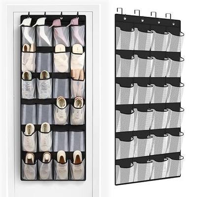 FENTEC 24 Large Pockets Over Door Shoe Organizer, Mesh Hanging Shoe Organizer for Closet Mesh Closet Holder, Back of Door Organizer for Cruise Ships, Rack for Wall, Black, 1 Pack