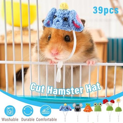 44 Pcs Hamster Hats with Scarf Set, Small Animal Hats Bulk Guinea Pig Costume Accessories Cute Tiny Mini Knitted Gift for Small Animals Pets Snakes Lizards Hedgehog Holiday Party