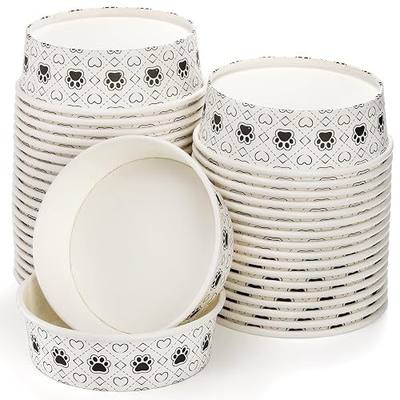 SOUJOY 40Pcs Disposable Pets Bowls, 16 oz Paper Dog Food Bowl, Cute Foot Print Design Travel Cat Feeding Bowl for Small Dog Puppy Dry and Wet Food or Water