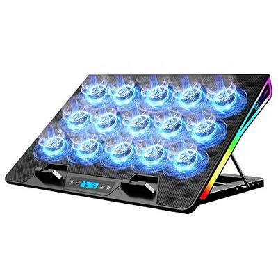 KeiBn Laptop Cooling Pad, Gaming Laptop Fan Cooling Pad with 15 Quiet Fans, RGB Laptop Cooler for 10-17.3 Inch, 4 Height Stands, 2 USB Ports - Blue