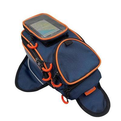reygeak Motorcycle Tank Bag,Waterproof, with super magnetic thickened magnet blue orange 1680D PVC petrol tank bag, large window cell phone bag, suitable for Suzuki Kawasaki Honda Harley Yamaha.