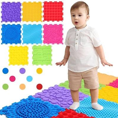 GlikCeil 8 Pcs Sensory Mats for Autistic Children Massage Game Mats Orthopedic Puzzle Play Pads Textured Sensory Floor Tiles for Kids Toddler Autism Fidgeting Activity Tactile Play(Rainbow Colors)
