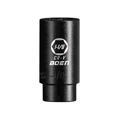 BOEN 1/2" Drive Deep Impact Socket,1-1/8 Inch Premium Socket,SAE,6 Point,Cr-V Steel with Laser Marking - Strong and Durable