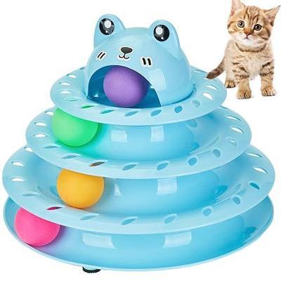 Gefryco Cat Toys Ball Track, Turntable Cat Tower Toy with 4-Tier Roller, Multi-Level Interactive Cat Toys for Indoor Cats, Fun Puzzle Kitten Exercise Toys with Colorful Chase Balls(Blue)