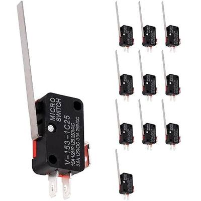 BlueStars 10Pcs Lead Limit Switch Long Straight Hinge Lever, SPDT 1NO 1NC Snap Action Micro Switch V-153-1C25,15A 250VAC/125VDC