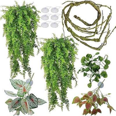Reptile Plants for Bearded Dragon Tank Accessories, Terrarium Plant Artificial Decor for Snake Cage, Fake Plant for Leopard Gecko Habitat, Lizard Chameleon Ball Pythons (Group BN)