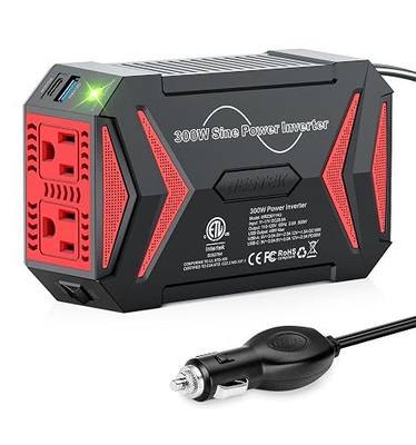 BESTEK 300W Pure Sine Wave Power Inverter - DC 12V to 110V AC Car Converter Plug Adapter Outlet with PD30W USB-C Fast Charger, Vehicle Cigarette Lighter Adapter for Laptop