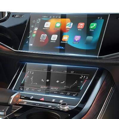 Karltys 2 Pack Screen Protector for 2020-2025 2026 Audi Q7 Q8 10.1-Inch Upper + 8.6-Inch Lower Screen, 9H Tempered Glass Screen Protector for Audi Q7 Accessories, Car Radio Screen Cover Anti Fingerprint