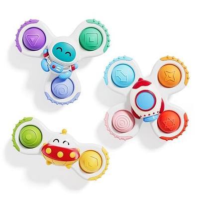 ALASOU 3PCS Pop Suction Cup Spinner Sensory Airplane Travel Toys for 1 Year Old Boy Girl Infant Toddlers|Novelty Spinning Tops 12 18 Months|1 2 Year Old Boy Birthday Gift|Baby Bath Toy Kids Ages 1-3