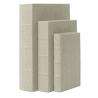 DECOR4SEASON Decorative Book Boxes Set of 3 – Modern Faux Linen & Wood Hidden Storage for Coffee Table – Stackable Fake Books for Shelf Decor, Remote Control & Jewelry Organizer (Warm Taupe)