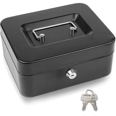 Metal Cash Box with Removable Coin Tray and Key Lock - Secure Lock Box for Office and Small Business - 7.87 x 6.3 x 3.54 inches