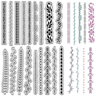 CRASPIRE Flower Leaf Lace Line Clear Rubber Stamps Border Edge Retro Vintage Reusable Transparent Silicone Stamp Seals for Journaling Card Making Scrapbooking Photo Album Decorative DIY Christmas Gift
