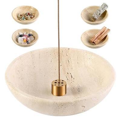 Koville Italian Travertine Incense Holder, 6" Incense Holders for Sticks, Sturdy Incense Burner Ash Catcher, Ideal for Meditation, Relaxing, Easy to Clean