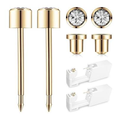 Ear Piercing Kit Gold 4mm with Safety Back Disposable Ear Piercing Gun Kit 2 Pack Made in 316L Surgical Stainless Steel | At Home Self Ear Piercer Kit with Preloaded Ear Stud