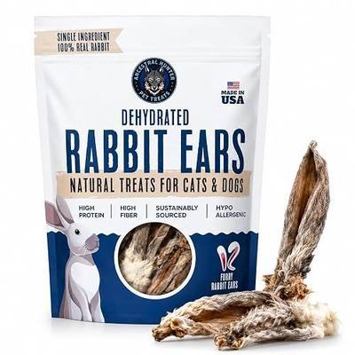 Dehydrated Rabbit Ears for Dogs & Cats - Single Ingredient Dog Treats - USA Sourced Whole Rabbit Ears with Fur for Dogs - Rawhide Alternative - Made in USA (12 Count)