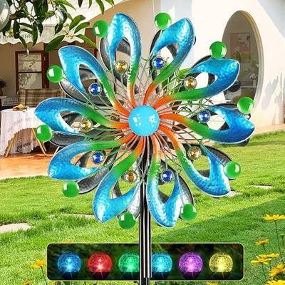 MLKNK Wind Spinners for Yard and Garden - Wind Sculptures & Spinners | Wind Spinners Outdoor 75 Inch, Navy Blue, Kinetic Art with Solar Powered Multi-Color Glass Ball Light
