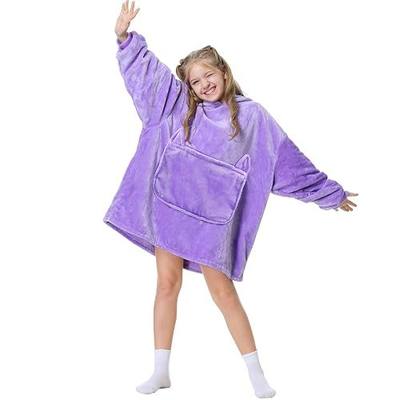 Aemilas Wearable Blanket Hoodie for Kids-Thick Flannel Blanket Sweatshirt As Warm Gifts for Teen Girls,Cozy Plush Hooded Blanket With Giant Pocket(Violet)