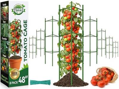 Halatool 8 Pack Tomato Cages for Garden, Up to 48in (4FT) Trellis | Adjustable Garden Stakes Tomatoe Trellis for Pots, Tomatoes Plant Support for Raised Garden Bed & Climbing Vegetables Flowers