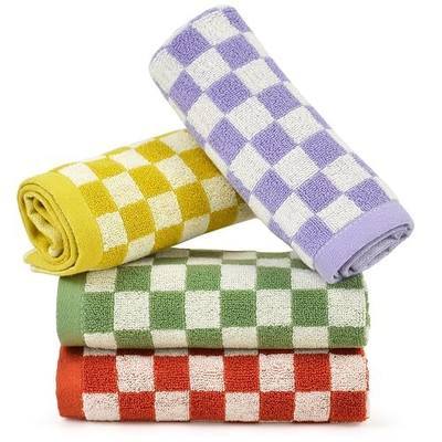 Jacquotha Wash Cloths Checkered 4 Pack 4 Colors | Cotton Washcloths for Face Body, 13 x 13 Inches Daily Cleansing Kitchen Towels