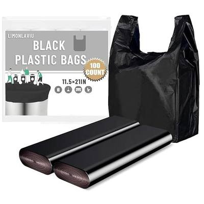 LimonLaviu Black Plastic Grocery Bags, 100 Pack, 11.5'x 6.5" x 21', 22 Pound Capacity, Heavy Duty, Unscented