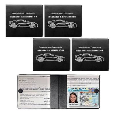4 PCS Car Registration and Insurance Holder, Vehicle Glove Box Organizers with Closure for License Document, Auto Essential Paperwork Wallet Case Holder, Car Accessories (Black, Car Logo)
