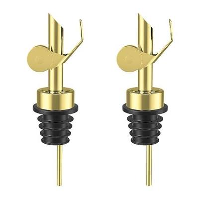Olive Oil Dispenser Spout, Weighted Liquor Pour Spout, Syrup Dispenser Spout, Stainless Steel Automatic Pour Spouts for Liquor Bottles, Oil Bottles, Vinegar, Syrup and Alcohol 2 Pack Golden