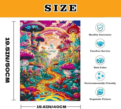 ARPADAMO Adults Beginners Paint by Number Kits Colored Mushroom Painting by Numbers Kits On Canvas,Without Frame DIY Oil Painting Acrylic Paints, Home Wall Decor Gift 15.6×19.5in