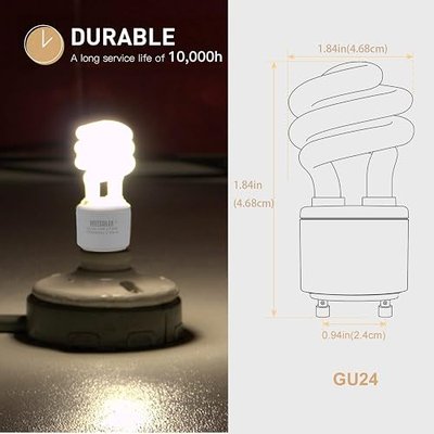 13Watt T2 Spiral CFL GU24 2 Prong Light Bulb Base 2700K 900lm 120v 60Hz Light Bulb- Mini Twist Lock Spiral -Self Ballasted Compact Fluorescent Soft White Pack of 3