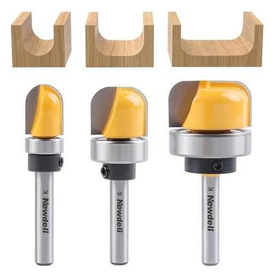 Newdeli 3Pcs Bowl and Tray Template Router Bit Set 1/4 Inch Shank Carbide Juice Groove Round Nose Router Bit with Bearing 1/2",3/4",1-1/8" Dish Carving Router Bits Wood Cutter