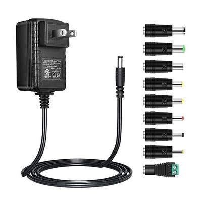 12V 2A Power Supply AC100-240V to DC 12 Volt Adapter with 5.5mm x 2.1mm Tip | DC 12V Power Cord with 9 Interchangeable Jacks Plug for LED Strip Lights, CCTV Cameras, Routers and More,UL Listed