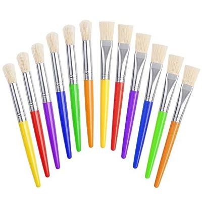 Joyooss Kids Paint Brushes, 12 Pcs Round/Flat Large, Easy to Clean & Grip Washable No Shed Hog Bristle for Watercolor, Acrylic, Gouache