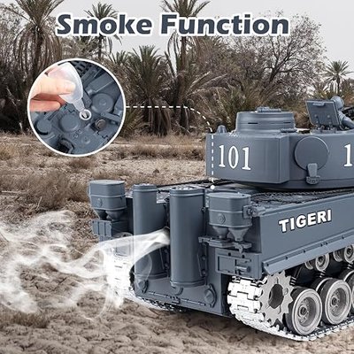 Supdex RC Tank, 1:18 Alloy Metal German Tiger I Remote Control Army Model Toys, 2.4Ghz RC Vehicle with Smoke, Sound and Lights, Military Tank for Adults and Kids